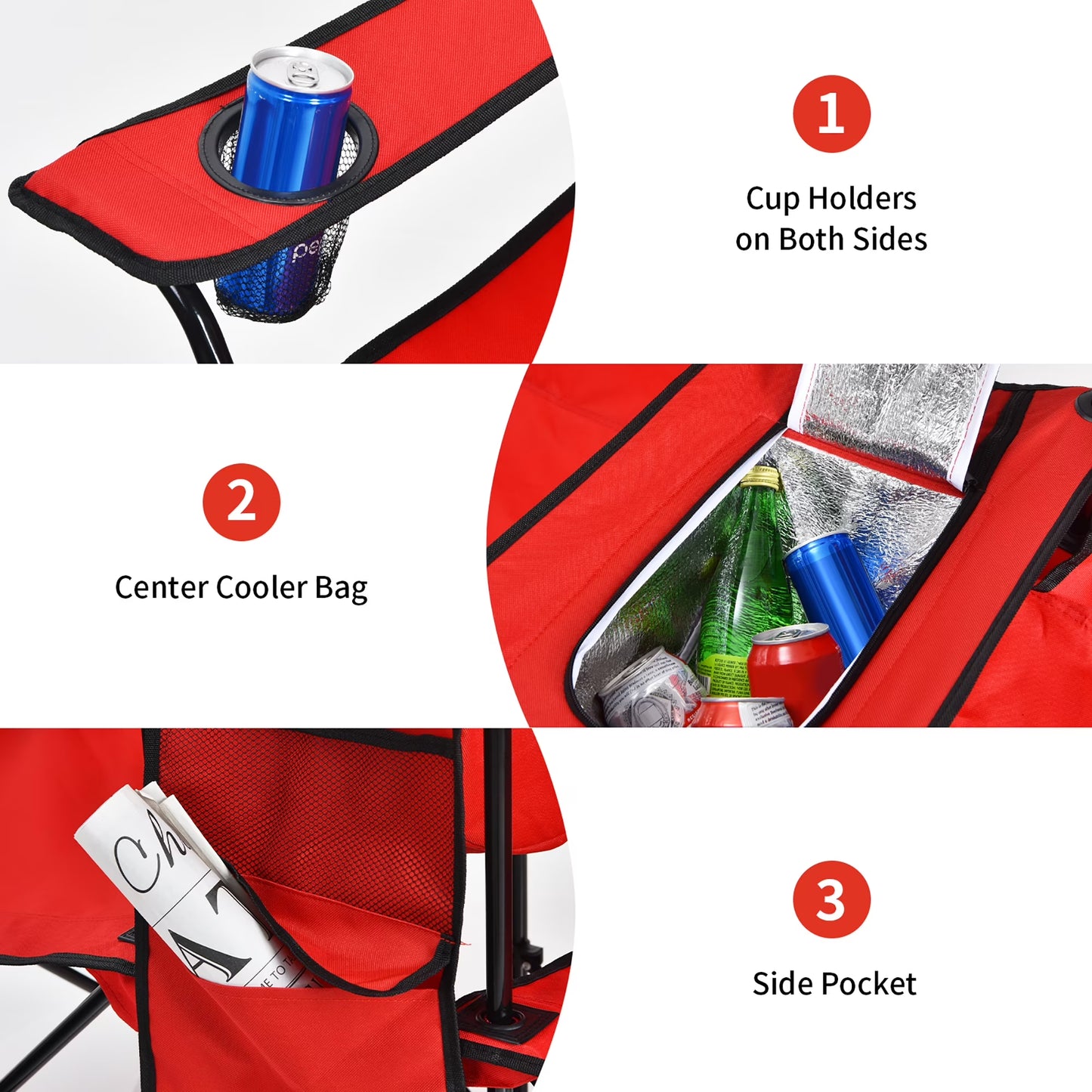 Portable Folding Picnic Double Chair W/Umbrella Table Cooler Beach Camping Red