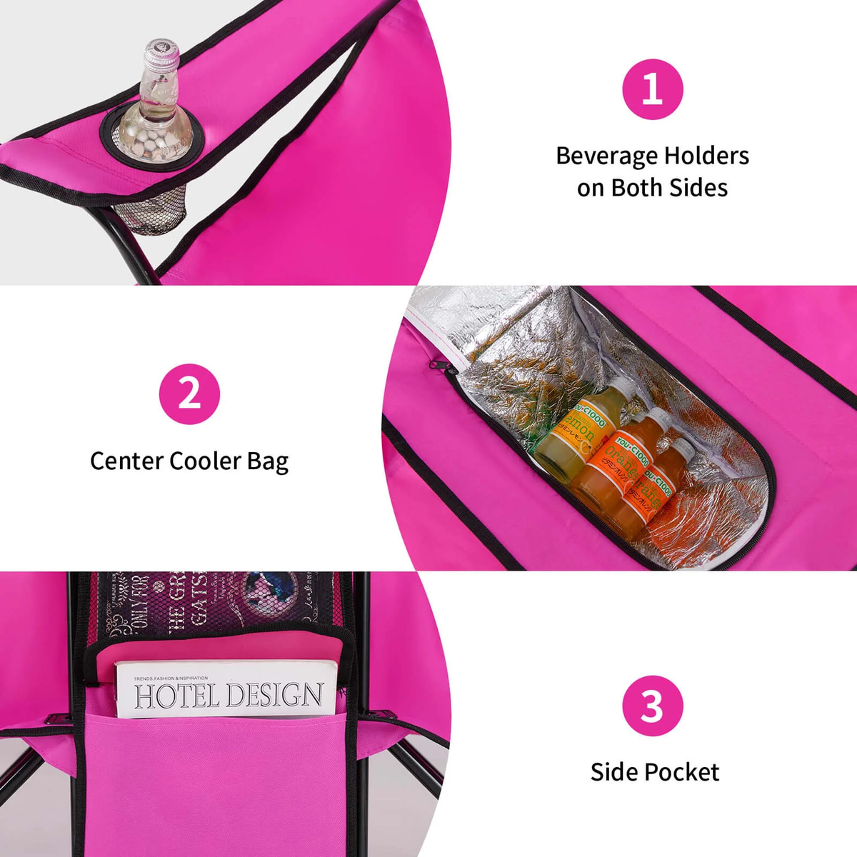 Portable Folding Picnic Double Chair with Umbrella Table Cooler Beach Camping Chair Pink