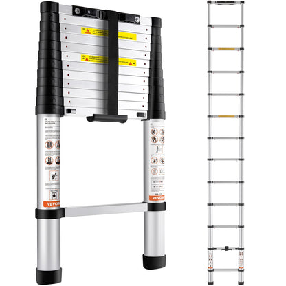 Retractable Telescoping Ladder, 10.5 Ft, Nylon Plastic Silver